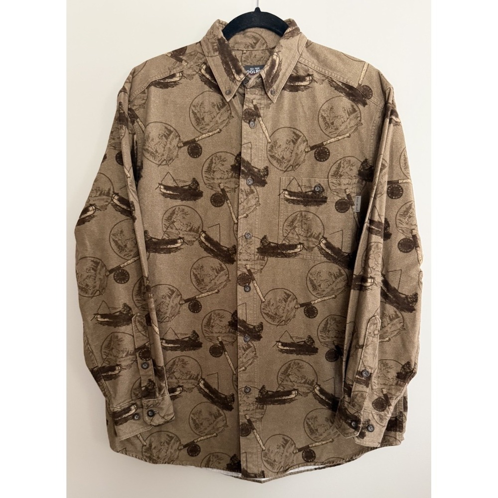 Woolrich Dark Wheat Fisherman Long sleeve Button Down Flannel Shirt Men's Medium